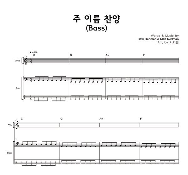 주 이름 찬양 베이스 악보 마커스 예배 실황 C코드빠른찬양 Ccm밴드악보 네이버 블로그