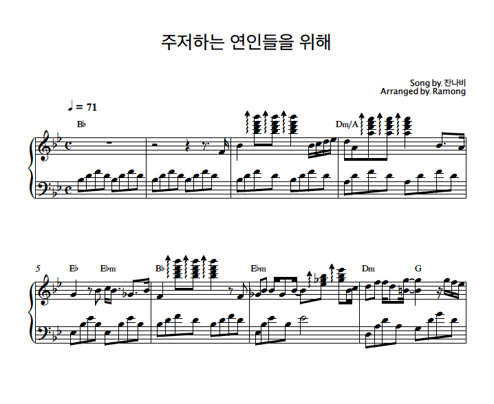 잔나비 주저하는 연인들을 위해 악보 Daum 검색